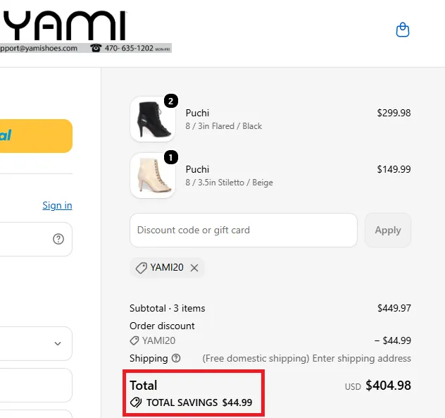 Yamishoes 20% off coupon